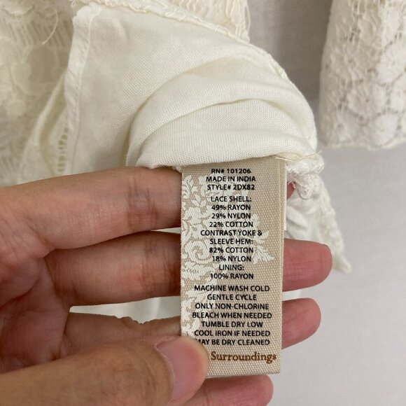 Soft Surroundings White Lace Floral Flare Sleeve Feminine Button Down Large - Picture 7 of 9